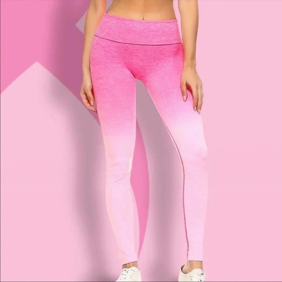 Pink Ombre High Waist Leggings | Seamless Workout Yoga Pants - Picture 5 of 10